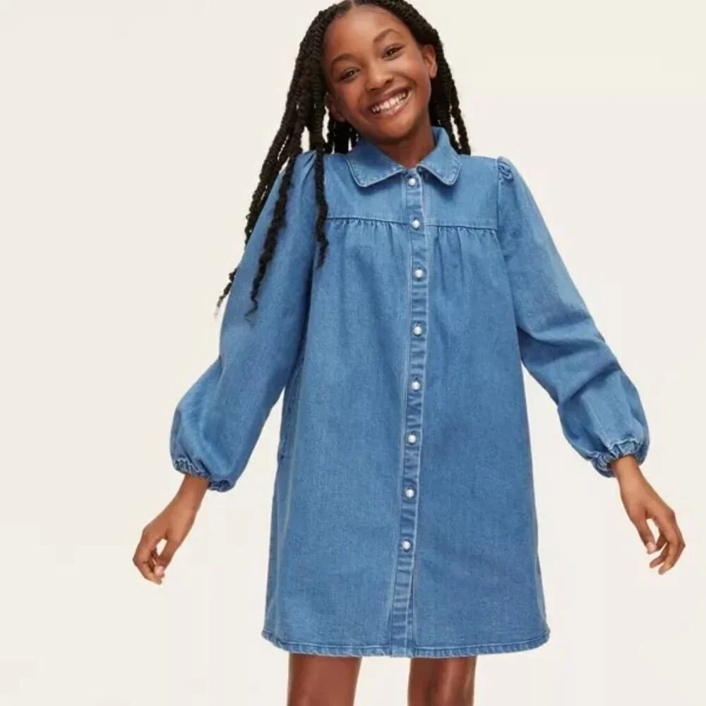Size XS Girls' Denim Long Sleeve Shirtdress - kate spade new york x Target